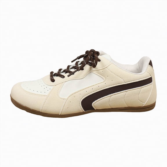 Gvdentm Womens Black Sneakers Color Blocking Leather Lace up Comfortable Thick Soled Sneakers for Women Wide Width(Beige,8.5)