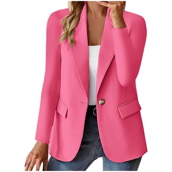Gvdentm Womens Blazer Button Pocket Suit Coats Lightweight Suit Jackets for Ladies Hot Pink,3XL