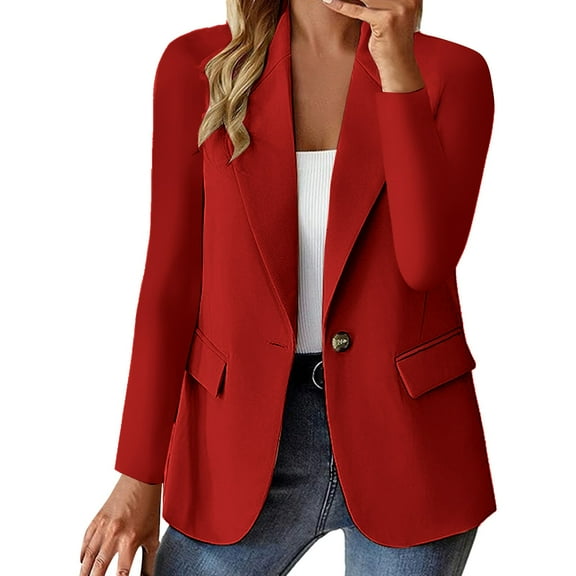 Gvdentm Womens Business 1 Button Waisted Blazer Ladies suit Jacket Red,L