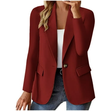 Gvdentm Womens Business 1 Button Waisted Blazer Ladies suit Jacket Wine,3XL