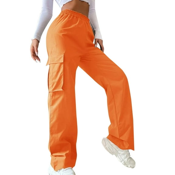 Gvdentm Womens Cargo Sweatpants Oversized Joggers Fall Fashion Outfits Y3k Clothes with Pockets Wide Leg Pants Trousers for Women(Orange,S)