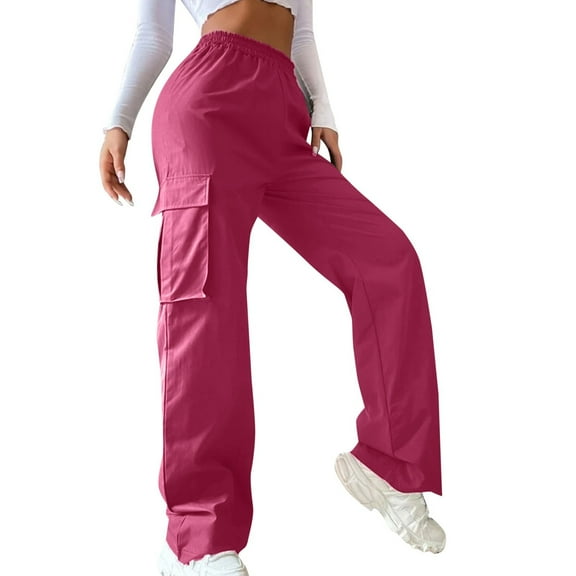 Gvdentm Womens Cargo Sweatpants Oversized Joggers Fall Fashion Outfits Y4k Clothes with Pockets Baggy Cargo Pants for Women(Hot Pink,4XL)