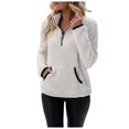 thumbnail image 1 of Gvdentm Womens Fleece Jacket with Hood Women Sherpa Fleece Pullover Quarter Zip Long Sleeve Fluffy Soft Sweaters Jacket Plus Size Winter Coats with Pockets White,M, 1 of 6