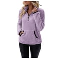 thumbnail image 1 of Gvdentm Womens Jackets Casual Women Sherpa Fleece Pullover Quarter Zip Long Sleeve Fluffy Soft Sweaters Jacket Plus Size Winter Coats with Pockets Purple,XL, 1 of 7