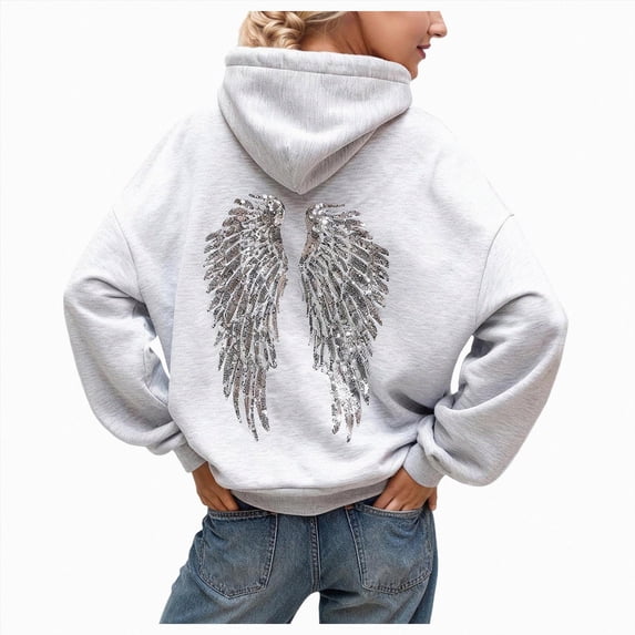 Gvdentm Womens Sequin Angel Wings Hoodies Y2k Graphic Oversized Hooded Sweatshirt Long Sleeve Jackets Fall Outfits