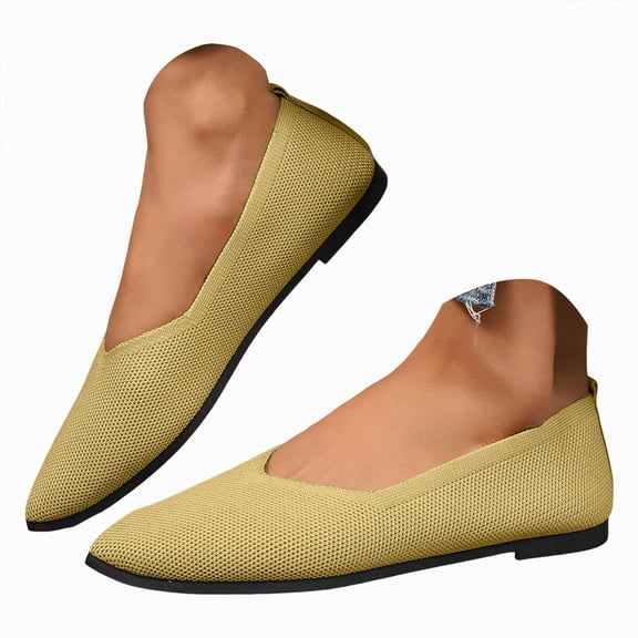 Gvdentm Womens Shoes Casual Dress Shoes for Women Round Toe Flats Shoes Lace Ballet Flats Dressy Comfortable Foldable Flats Low Heel(Yellow,7.5)