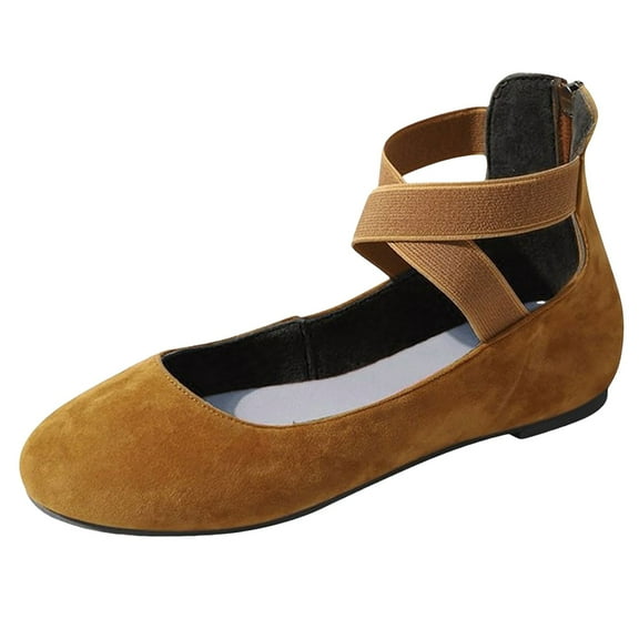 Gvdentm Womens Shoes Flats Slip Ballet Flats Elastic Ankle Strap Shoes Slip On Loafers Khaki 8