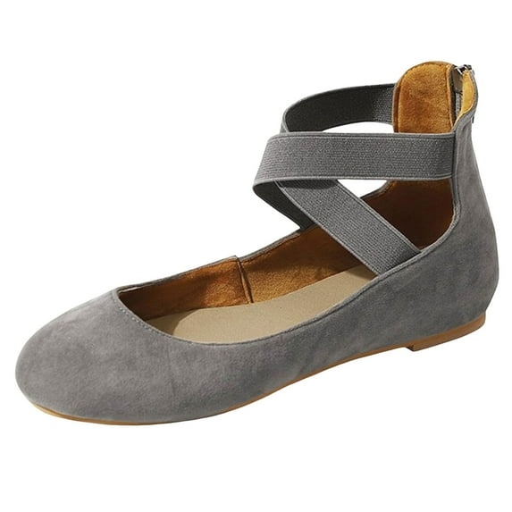 Gvdentm Womens Shoes Flats Wide Ballet Flats Elastic Ankle Strap Shoes Slip On Loafers Grey 9