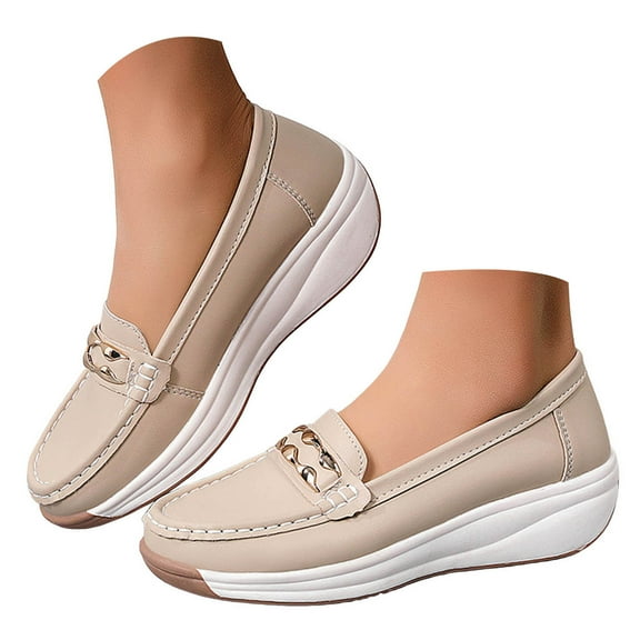 Gvdentm Womens Shoes Flats Wide Width Business Casual Shoes Comfortable & Lightweight Penny Loafers Slip On Work Flats Flat Shoes for Women Comfortable(Beige,9.5)