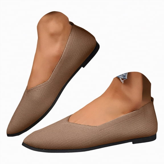 Gvdentm Womens Shoes Flats Wide Width Flats for Women Pointed Toe Ballet Flats with Bow Comfortable Knit Dressy Flats(Brown,9.5)