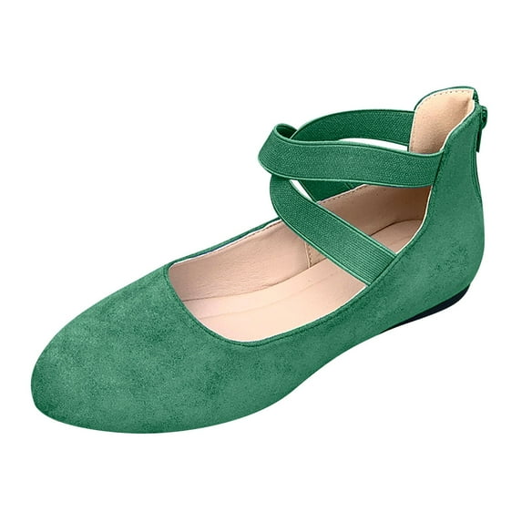 Gvdentm Womens Shoes Slip on New Large Size Suede Shoes Shallow Mouth Elastic Lacing Round Toe Shoes for Women Ballet Flats Green 7