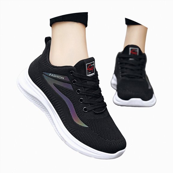 Gvdentm Womens Slip on Sneakers Summer Women Sports Shoes Flat Bottom Mesh Hollow Upper Breathable Soft on Casual Style Running Sneakers Women(Black,7)