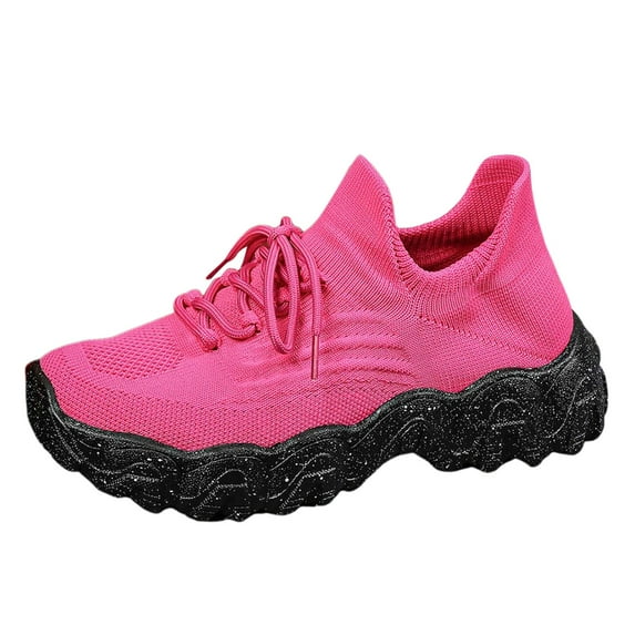 Gvdentm Womens Slip on Tennis Shoes Plus Size Mesh Breathable Lacing Thick Soled Shoes Women Pink,10