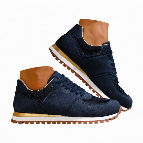 Gvdentm Womens Sneakers Autumn Flat Bottom Lightweight Comfort Mesh Breathable Lace Up Casual Style Casual Sneakers for Women(Navy,7.5)