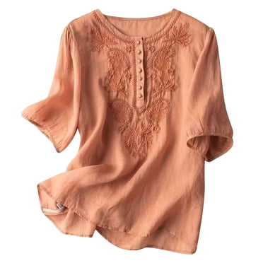 Orange Bohemian Floral Puff Sleeve Full Button Shirt