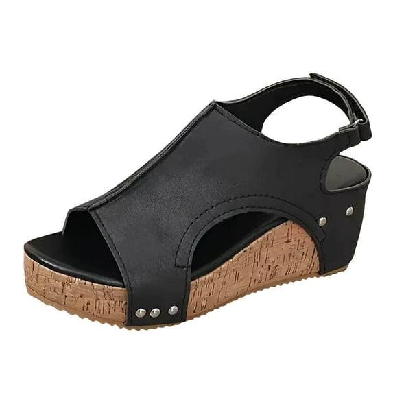 Gvdentm Womens Wedge Sandals with Strap for Dressy Ladies Sandals Casual Wedge Shoes Black,6.5