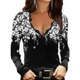 thumbnail image 1 of Gvmfive Juniors' Floral Print Lace V-Neck Long Sleeve Casual Tunic Tops, 1 of 4