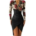 thumbnail image 1 of Gvmfive Long Sleeve Party Dress Women Sexy V Neck Pleated Asymmetric Mini Bodycon Dress, 1 of 2