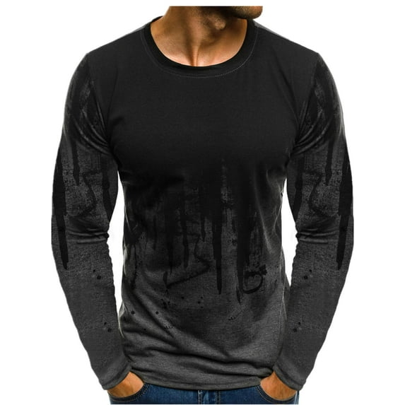 Gvmfive Men Printed Long Sleeve Round Neck Casual T-shirts Top