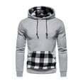 thumbnail image 1 of Gvmfive Men Solid Drawstring Hooded Plaid Stitching Muscle Fit Long Sleeve Casual Hoodie, 1 of 4