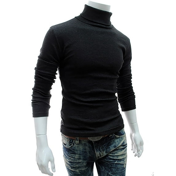 Gvmfive Men Turtle Neck Long Sleeve Cotton Tops Stretchy Solid Casual T-shirt