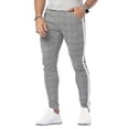 thumbnail image 1 of Gvmfive Men's Side Striped Stitching Check Print Pockets Zipper Skinny Jogger Pants, 1 of 4