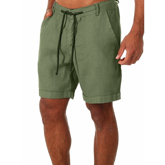 Gvmfive Men's Solid Drawstring Button Closure Pockets Linen Casual Shorts