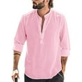 thumbnail image 1 of Gvmfive Mens Long Sleeve Solid Shirt Button Down Cotton Linen Shirts Tops, 1 of 5