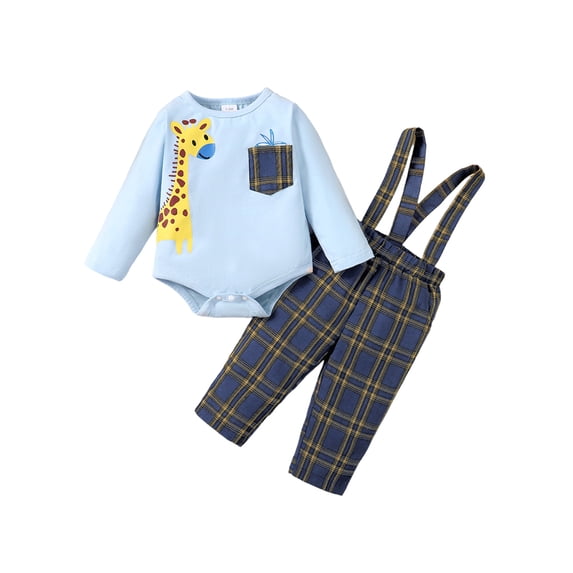 Gvmfive Newborn Baby Boys Outfits Clothes Romper Tops Bodysuit + Overalls Jumpsuit 2-Piece Set 0-3 Months