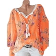 thumbnail image 1 of Gvmfive Plus Size Blouses for Women Long Sleeve Lace Up Chiffon Shirt Loose Floral Tops, 1 of 4