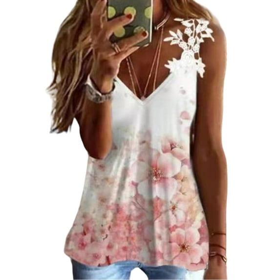 Gvmfive Summer Women Sleeveless Lace Tunic Tank Tops
