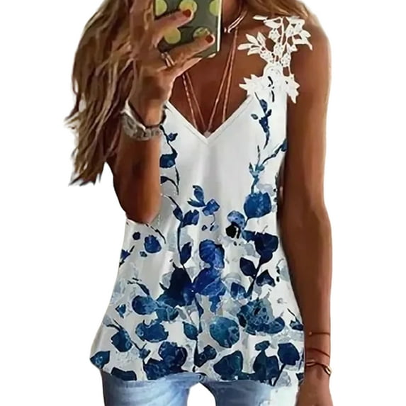 Gvmfive Summer Women Sleeveless Lace Tunic Tank Tops