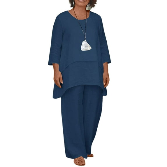 Gvmfive Two Piece Ouftis Women Plus Size Summer Casual Asymmetrical Tops and Flared Pants Lounge Set