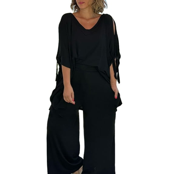 Gvmfive Women 2 Piece Casual Wear Solid Color Half Sleeve Tops Set Outdoor Outfits