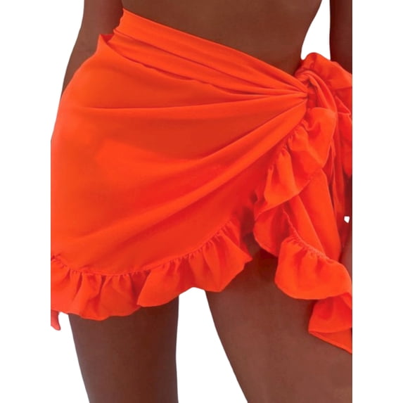 Gvmfive Women Beach See Through Ruffles Swimsuit Cover Up Beachwear