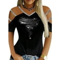 thumbnail image 1 of Gvmfive Women Blouses Rhinestone Short Sleeve Cold Shoulder Tunic Tops T Shirts, 1 of 6