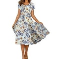 thumbnail image 1 of Gvmfive Women Boho Floral Print Short Sleeve Swing Dress Summer Party Beach Casual Midi Dress, 1 of 4