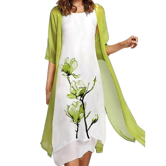 Gvmfive Women Casual 2 Piece Set Sleeveless Floral Midi Dress