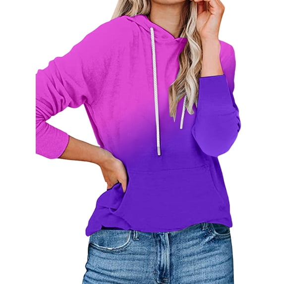 Gvmfive Women Casual Hoodies Gradient Print Pocket Sweatshirt Pullover Top