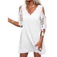 thumbnail image 1 of Gvmfive Women Casual Lace Cold Shoulder Short Sleeve Swing Mini Dress, 1 of 2