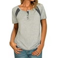 thumbnail image 1 of Gvmfive Women Casual Short Sleeve Buttons Round Neck T-Shirt Tops Blouse, 1 of 2