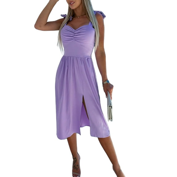 Gvmfive Women Casual Strappy Sleeveless Swing Dress Summer Party Split Dresses