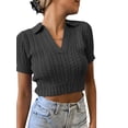 thumbnail image 1 of Gvmfive Women Casual V Neck Shirt Blouse Knitted Cropped Short Sleeve Tops, 1 of 6