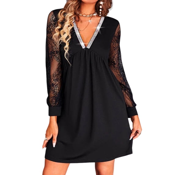 Gvmfive Women Causual Lace Long Sleeve A Line Dress Party Cocktail Flowy Dress