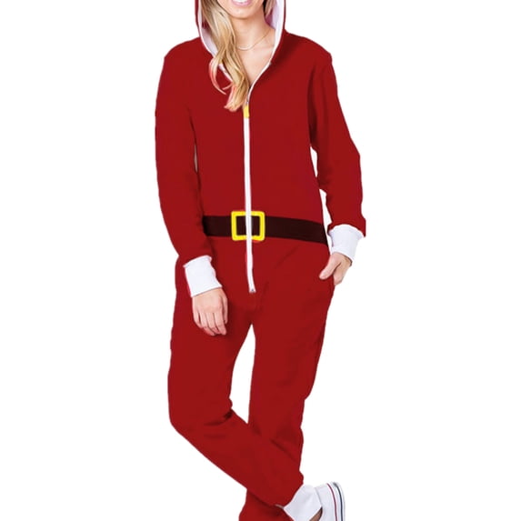 Gvmfive Women Christmas Hooded Loungewear Pajamas Long Sleeve Full Zip Casual Jumpsuits