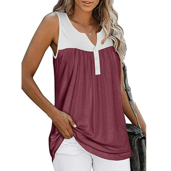 Gvmfive Women Colorblock Sleeveless Loose Tank Tops Casual Summer Tunic T-shirt Vest