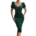 thumbnail image 1 of Gvmfive Women Deep V Neck Short Sleeve Velvet Dress Evening Party Cocktail Midi Dress, 1 of 4