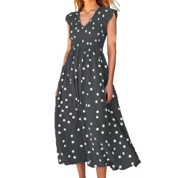 Gvmfive Women Dresses Casual Printed Ruffles Short Sleeve Loose Beach Summer Dress