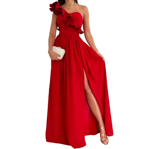Gvmfive Women Dresses Elegant Ruffles Sleeveless Evening Party Maxi Dress