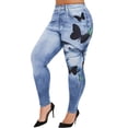 thumbnail image 1 of Gvmfive Women Fashion Imitation Denim Print High Waist Stretch Leggings Casual Skinny Pants, 1 of 6